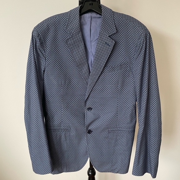 Alexander McQueen Blue Cotton Mini Skull-Print Blazer Jacket EUC Sz IT 50/US 40 - Picture 4 of 13